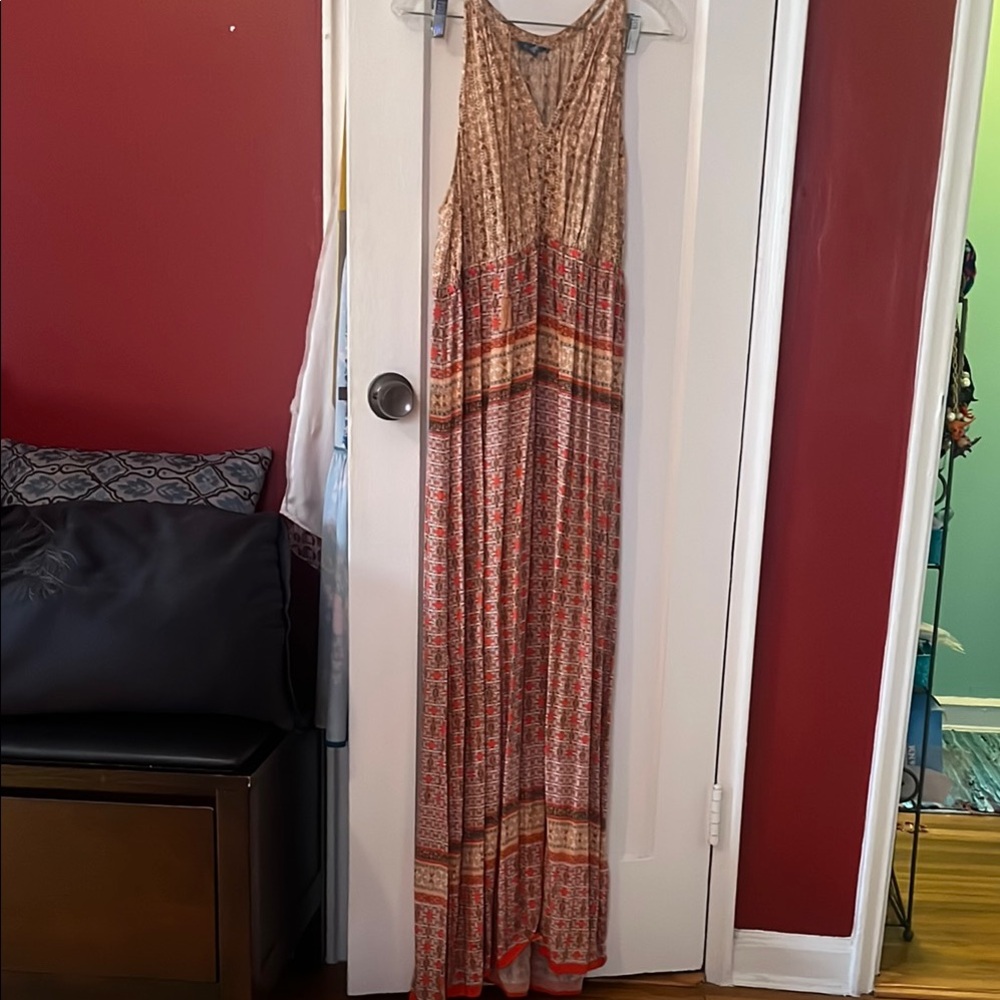 Orange  Sleeveless Halter Maxi Sundress